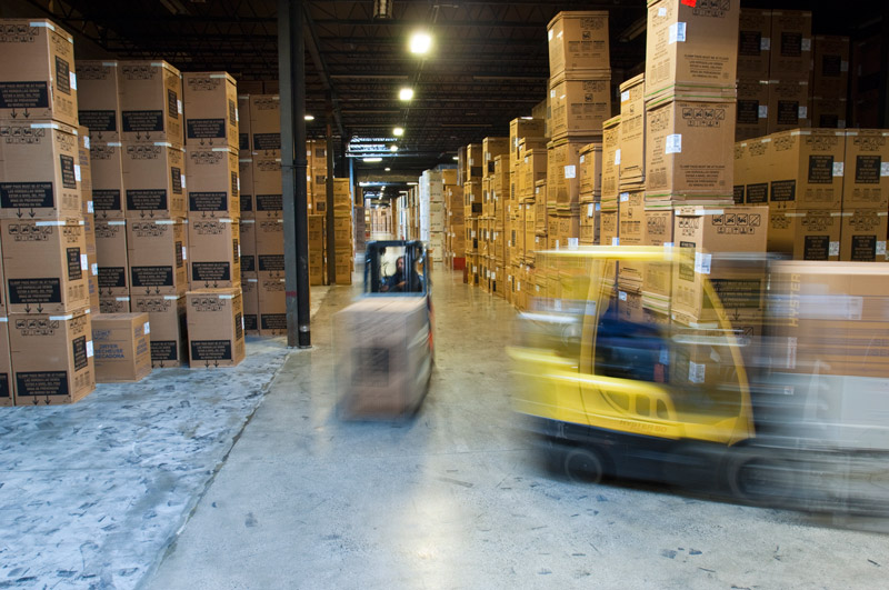 vehicles moving in a warehouse