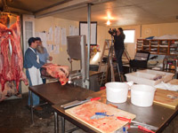 Edwina photographing in a meat packing plant